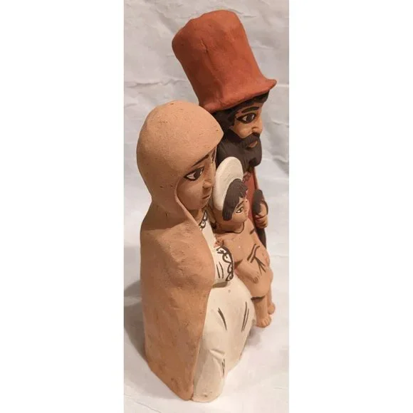Vtg Pottery Peruvian Clay Folk Art Mary Joseph Baby Jesus Nativity Statue 9" - Picture 8 of 16